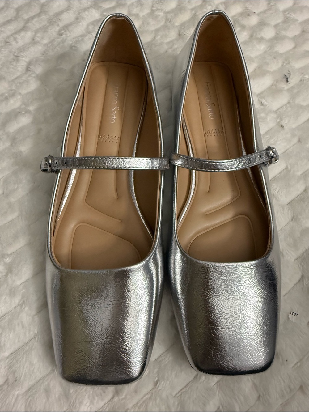 Franco Sarto Silver Faux Leather Tinsley Mary Jane Flat Ballet Size:8.5